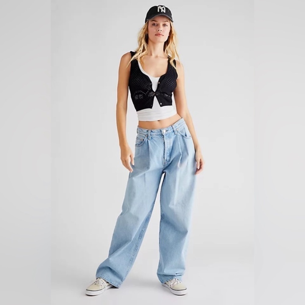 MOTHER Pleated Fun Dip Puddle Jeans Snacks High Rise Barrel Leg Just A Nibble 31 - Picture 2 of 14